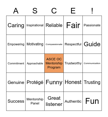 Mentorship Program Bingo Card