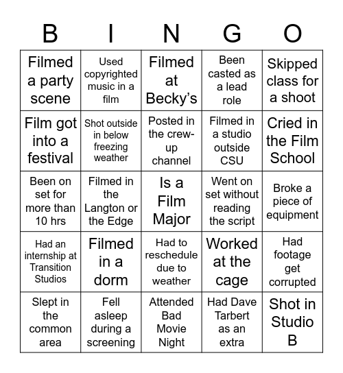 Film Major Bingo Card