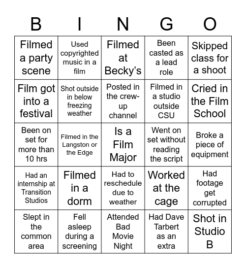 Film Major Bingo Card