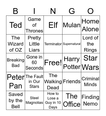 Movies and Television Bingo Card