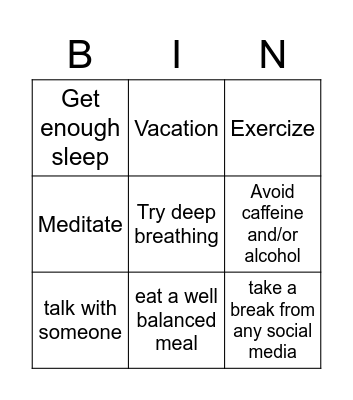 stress bingo Card