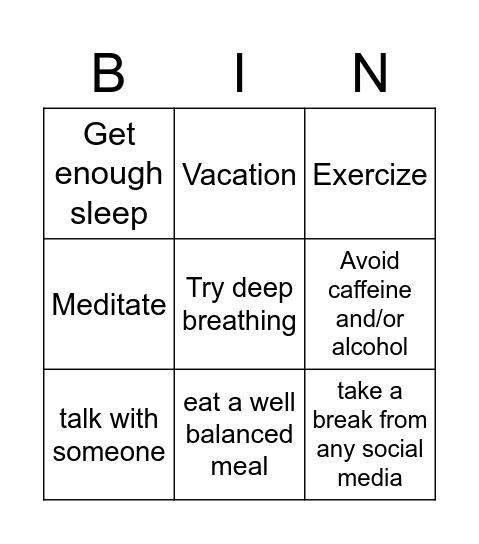 stress bingo Card