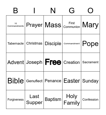 2nd Grade Faith Formation Bingo Card