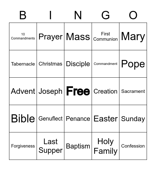 2nd Grade Faith Formation Bingo Card