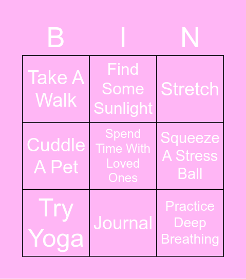 Stress-Relief Bingo Card