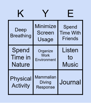 Stress Relief Bingo Card