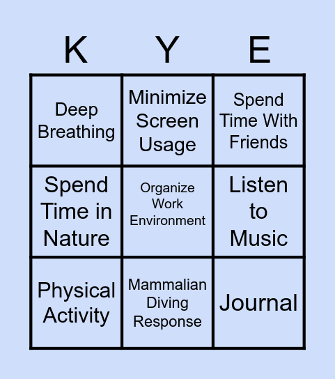 Stress Relief Bingo Card