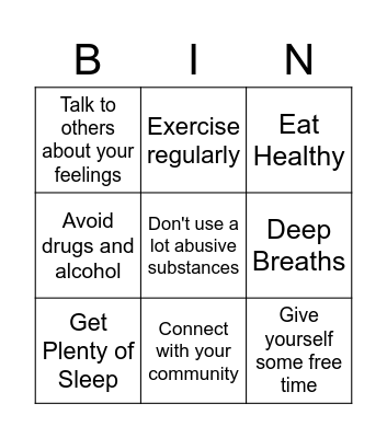 Coping With Stress Bingo Card