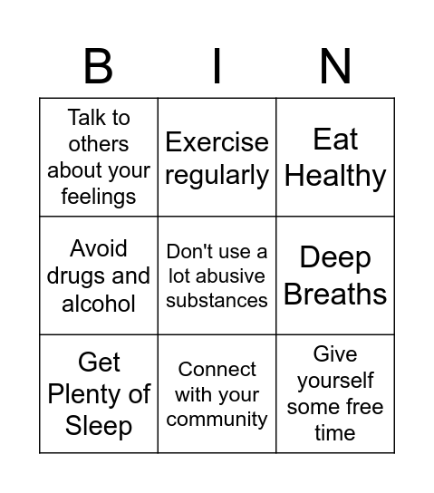 Coping With Stress Bingo Card