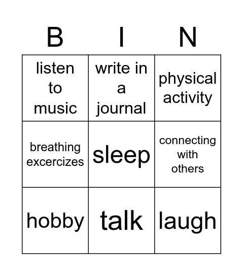 STRESS RELIEF Bingo Card