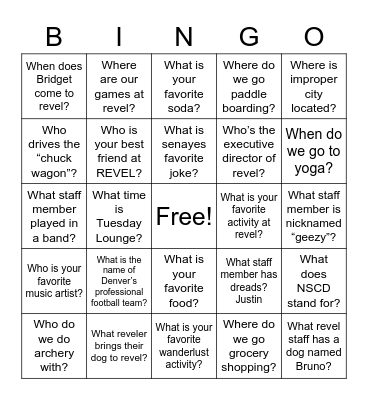 REVEL Bingo Card