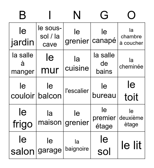 La Maison Bingo Card