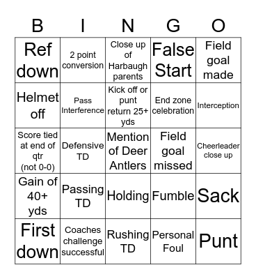 SUPER BOWL BINGO Card