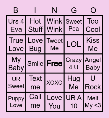 Sweetheart Bingo Card