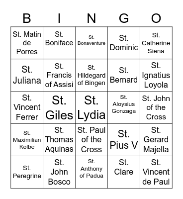 Saints Bingo Card