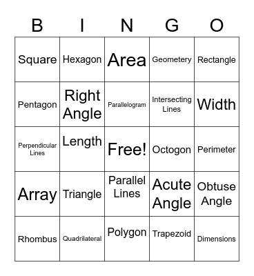 Geometry Bingo Card