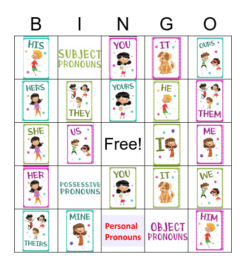 Pronouns Bingo Card