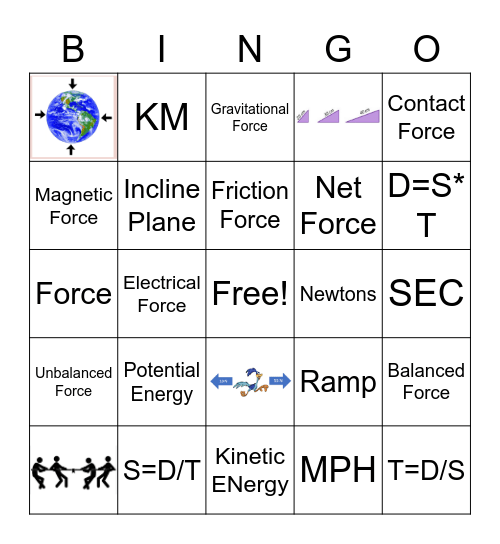 Force & Motion Bingo Card