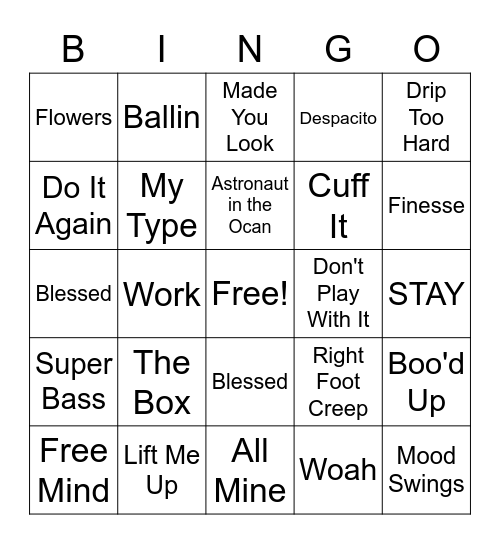 Song Bingo Card