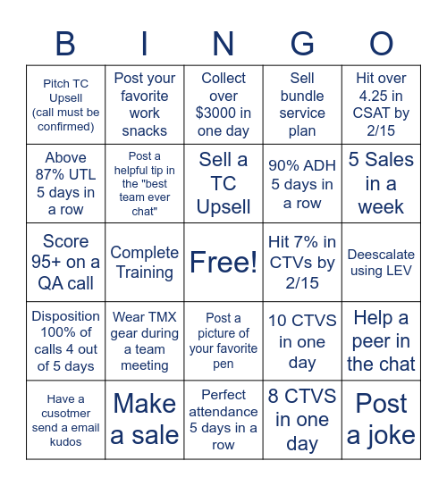 Customer Sucess Bingo Card