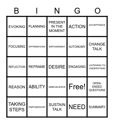 MOTIVATIONAL INTERVIWING Bingo Card