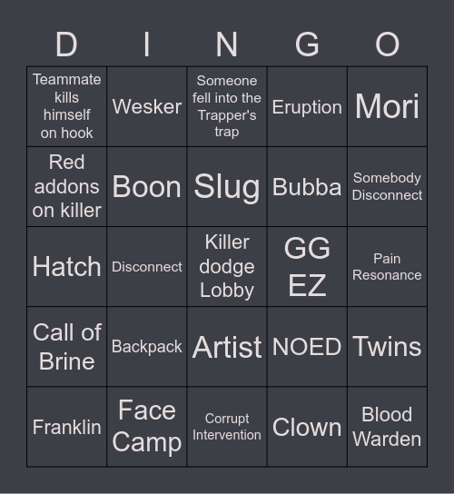 Dead by Bingo Card