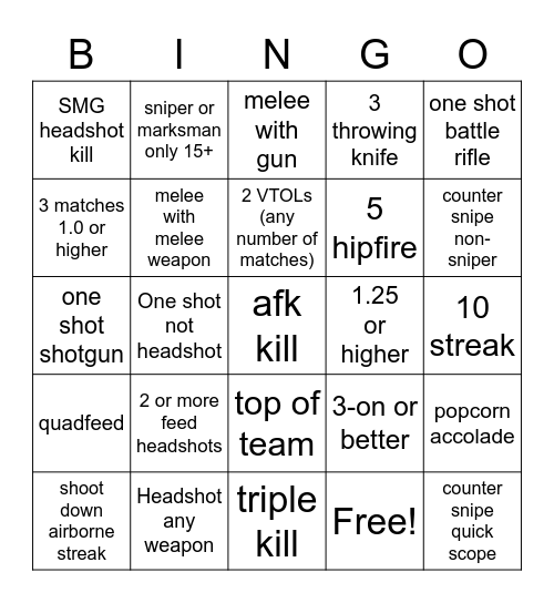 CoD Bingo Card