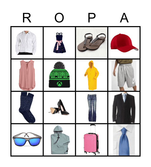 Clothing Bingo Card