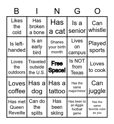 Find a Sister Who... Bingo Card