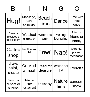 Wellness Bingo Card