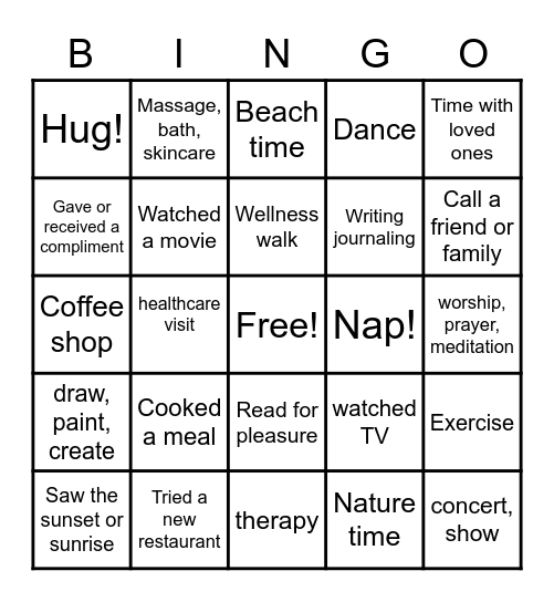 Wellness Bingo Card