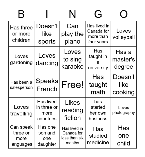 Find Someone Who... Bingo Card