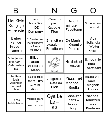 De Zotte Muziekbingo 2023! Bingo Card