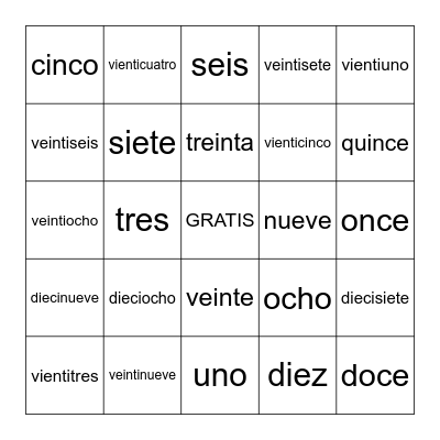 Números 1 - 31 Bingo Card