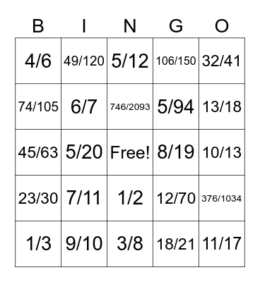 Interpreting Fractions as Division Bingo Card