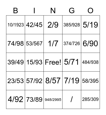 Fractions Interpreted as Division Bingo Card