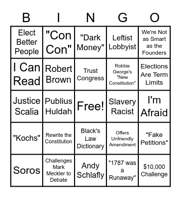 Convention of States Opponent BINGO Card