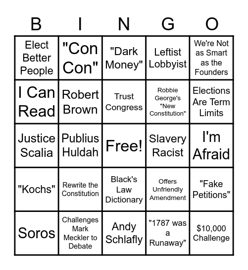 Convention of States Opponent BINGO Card