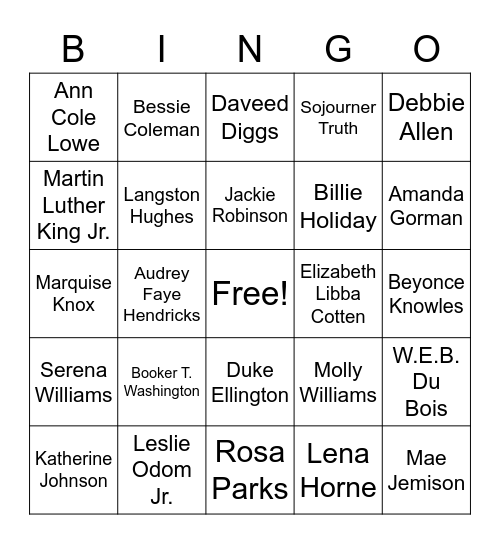 BHM Bingo 2023 Bingo Card