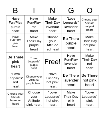 "Love Leopards" Bingo Card