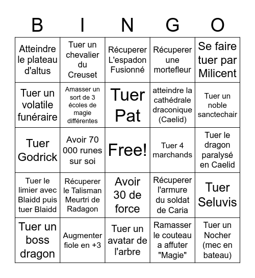 Elden Ring Bingo Card