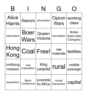 Industrialization & Imperialism Bingo Card