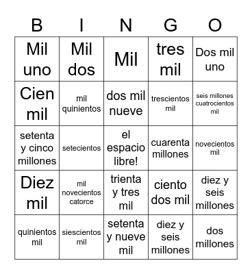 Los Números Bingo Card