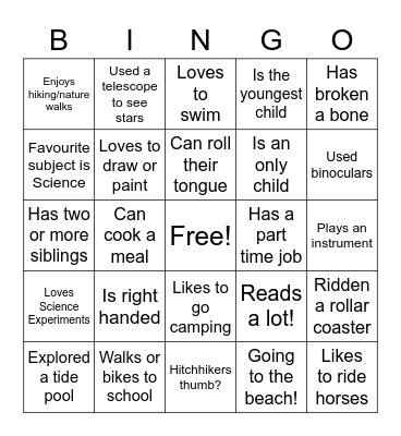 Introduction to Science! Bingo Card