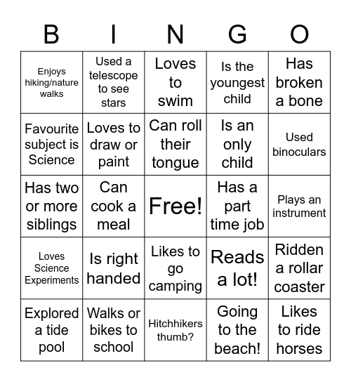 Introduction to Science! Bingo Card