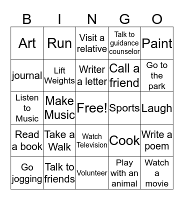 Coping Skills Bingo Card