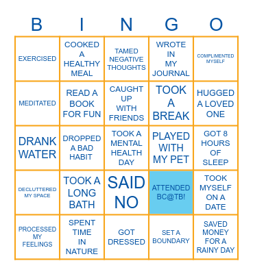 Self-Care Bingo Card