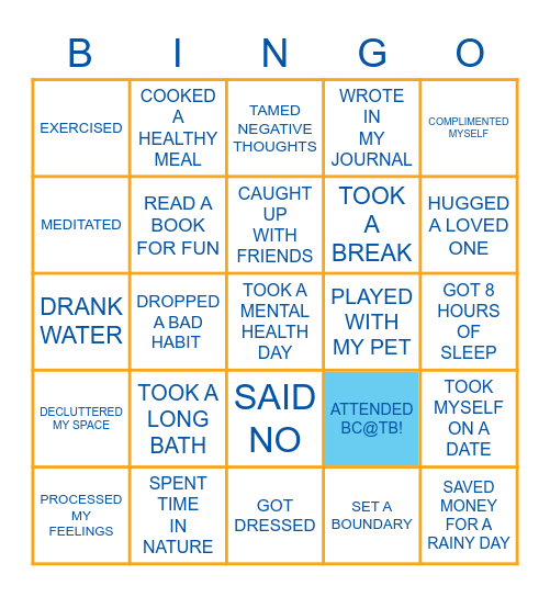 Self-Care Bingo Card