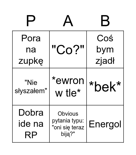 Pablo Bingo Card