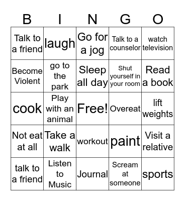 Coping Skills Bingo Card